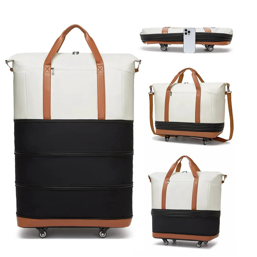 Expandable Travel Duffle Bag With Wheels That Grows From Compact To 130L A Rolling Foldable Duffle With Handle For Easy Carry Ideal For Weekend Getaways And Family Trips Durable Zippers And Smooth Rolling Wheels