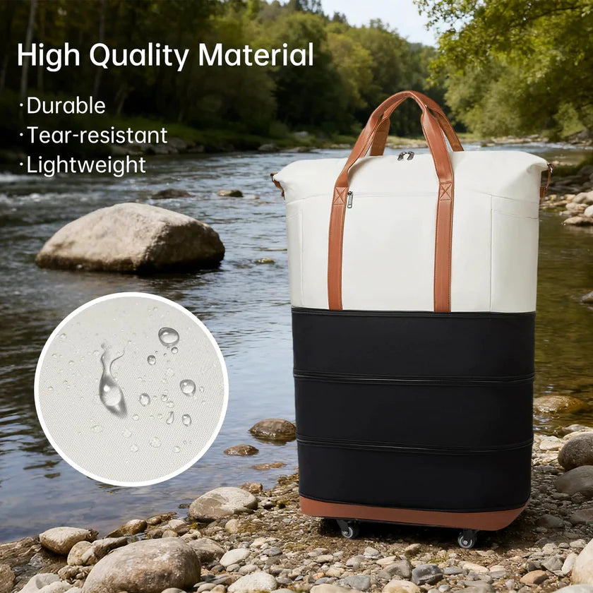 Expandable Travel Duffle Bag With Wheels That Grows From Compact To 130L A Rolling Foldable Duffle With Handle For Easy Carry Ideal For Weekend Getaways And Family Trips Durable Zippers And Smooth Rolling Wheels