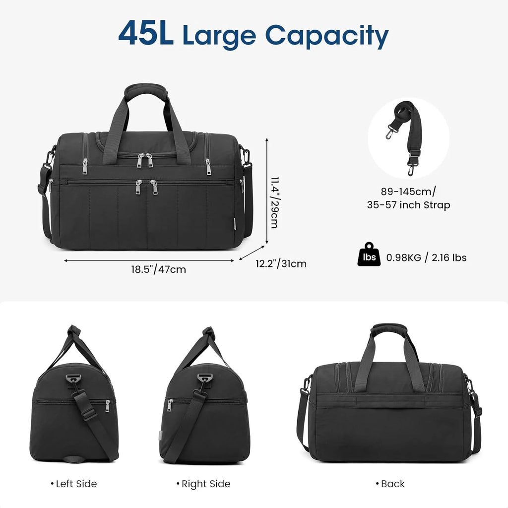 45L Travel Duffle Bag 3 in 1 Duffel Bags with Shoes Compartment