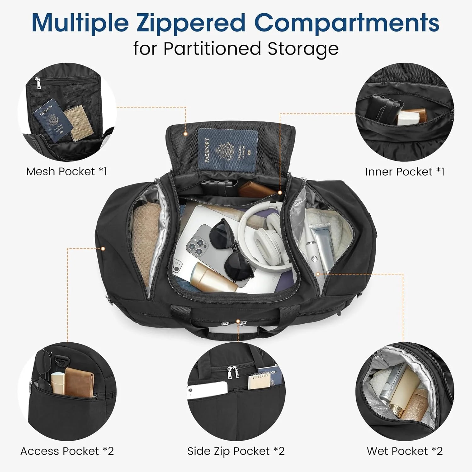 45L Travel Duffle Bag 3 in 1 Duffel Bags with Shoes Compartment
